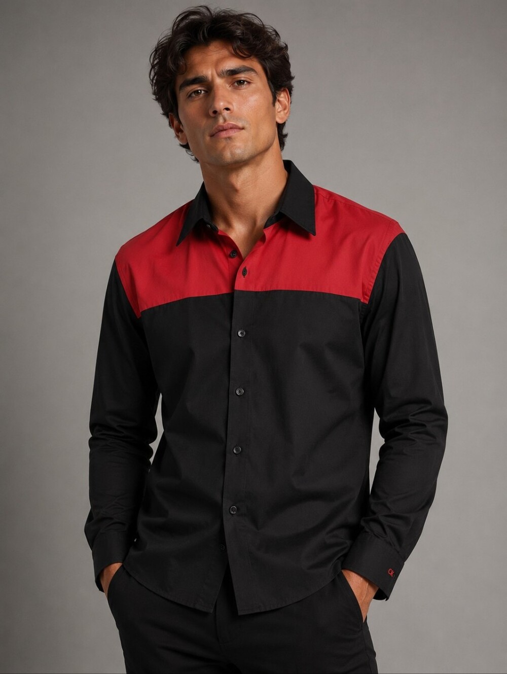 NWT Calvin Klein Black Shirt with Red Yoke Panel